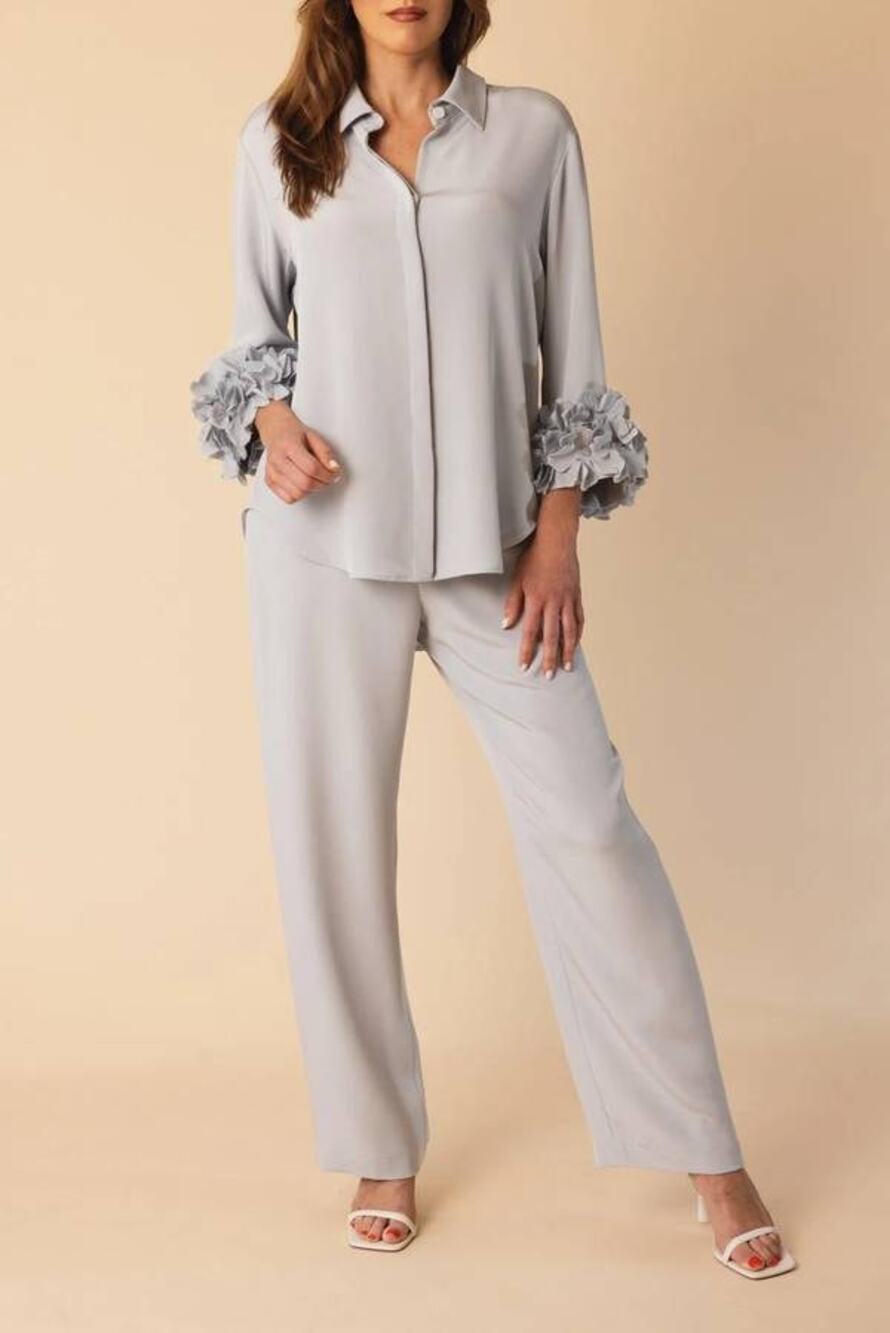 Catherine Regehr Silk Pull on Pant in Silver Blue M